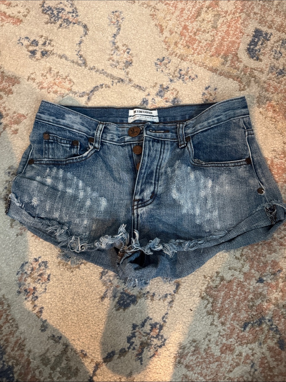 One Teaspoon Distressed Dark Blue Denim Cutoff Shorts